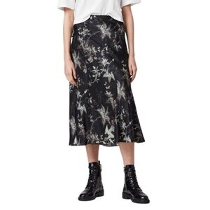 NWOT All Saints Elly Silk Blend Evolution Skirt Black US 4